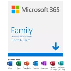 Microsoft 365 familia tapa de presentación con detalles de aplicaciones