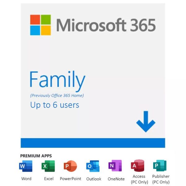 Microsoft 365 familia tapa de presentación con detalles de aplicaciones