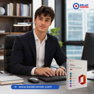 Office hogar y empresas 2024, hombre en su oficina frente a su computadora