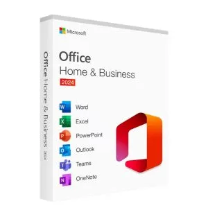 Office hogar y empresas 2024; caja con lista de aplicaciones.
