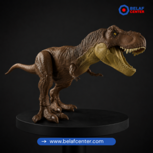 Dinosaurio T-Rex sobre una base circular con fondo negro
