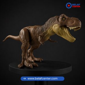Dinosaurio T-Rex sobre una base circular con fondo negro