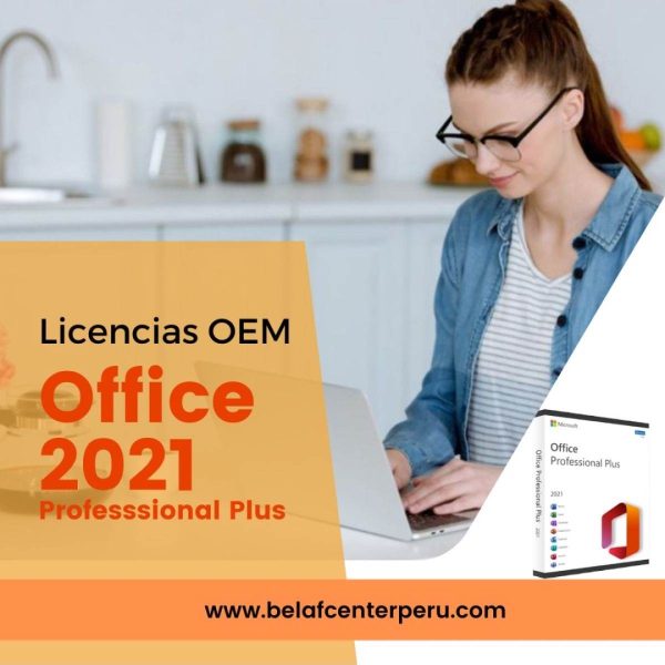 Office 2021 Profesional Plus, chica mirando su laptop.