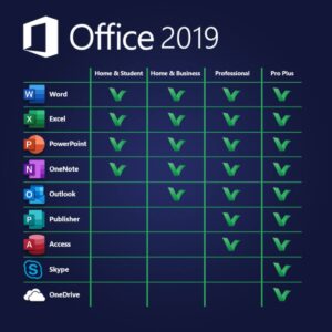 office 2019 profesional plus, lista de aplicaciones y variedades