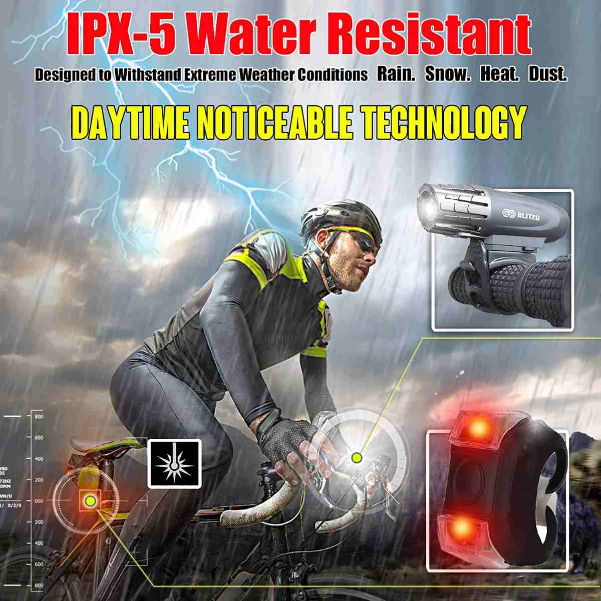 Luces led para bicicleta BLITZU Gator 320 Luces para bicicleta, con resistencia al agua